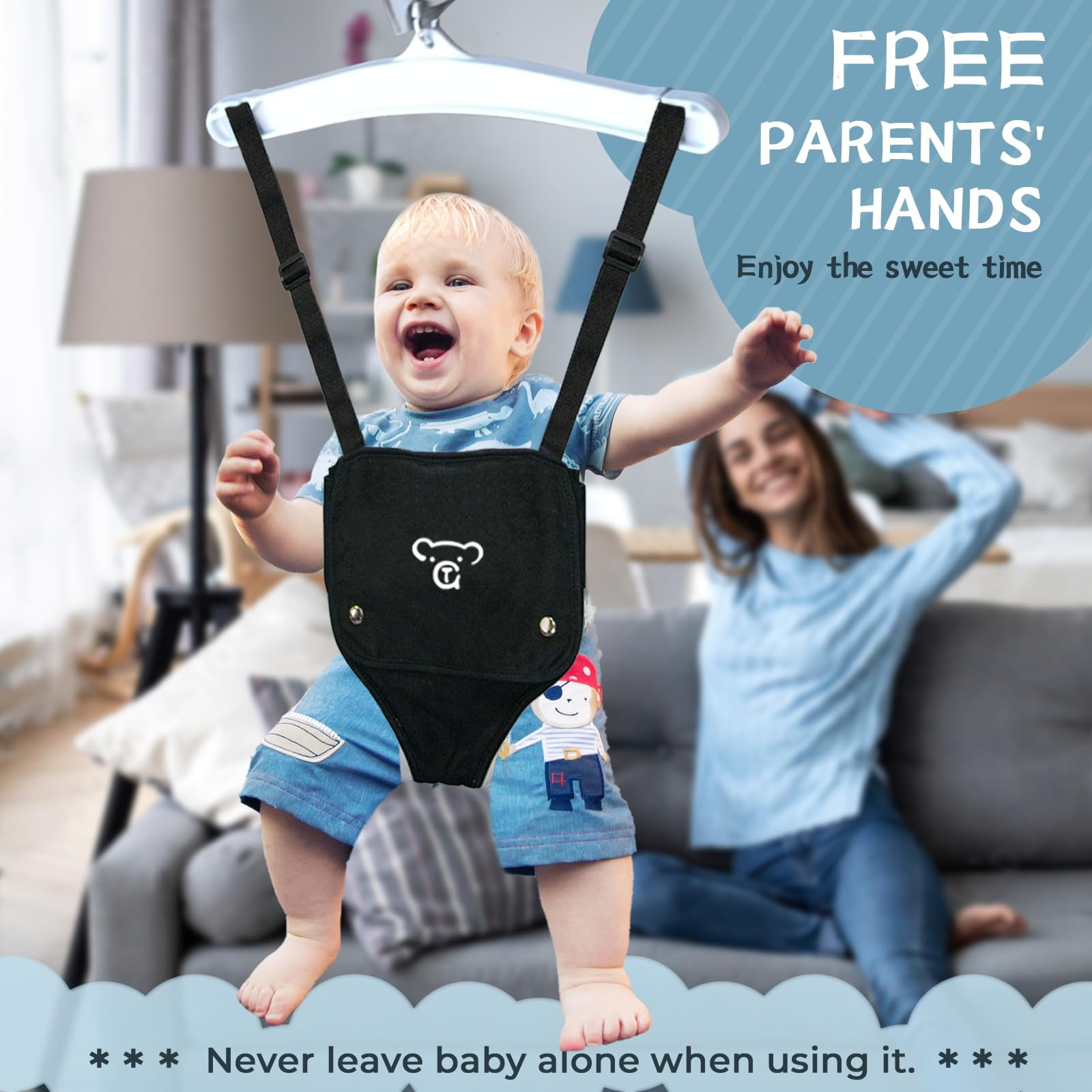 G TALECO GEAR Baby Jumper with Stand, Portable Baby Bouncers and Jumpers with Floor Mat, Jumper for Baby Boys/Girls 6-24 Months, Black