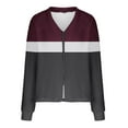 thumbnail image 5 of Lightweight Jackets For Women V Neck Front Zip Color Block Cardigan Casual Loose Fall Winter Coat With Irregular Hem (XL, Wine), 5 of 5