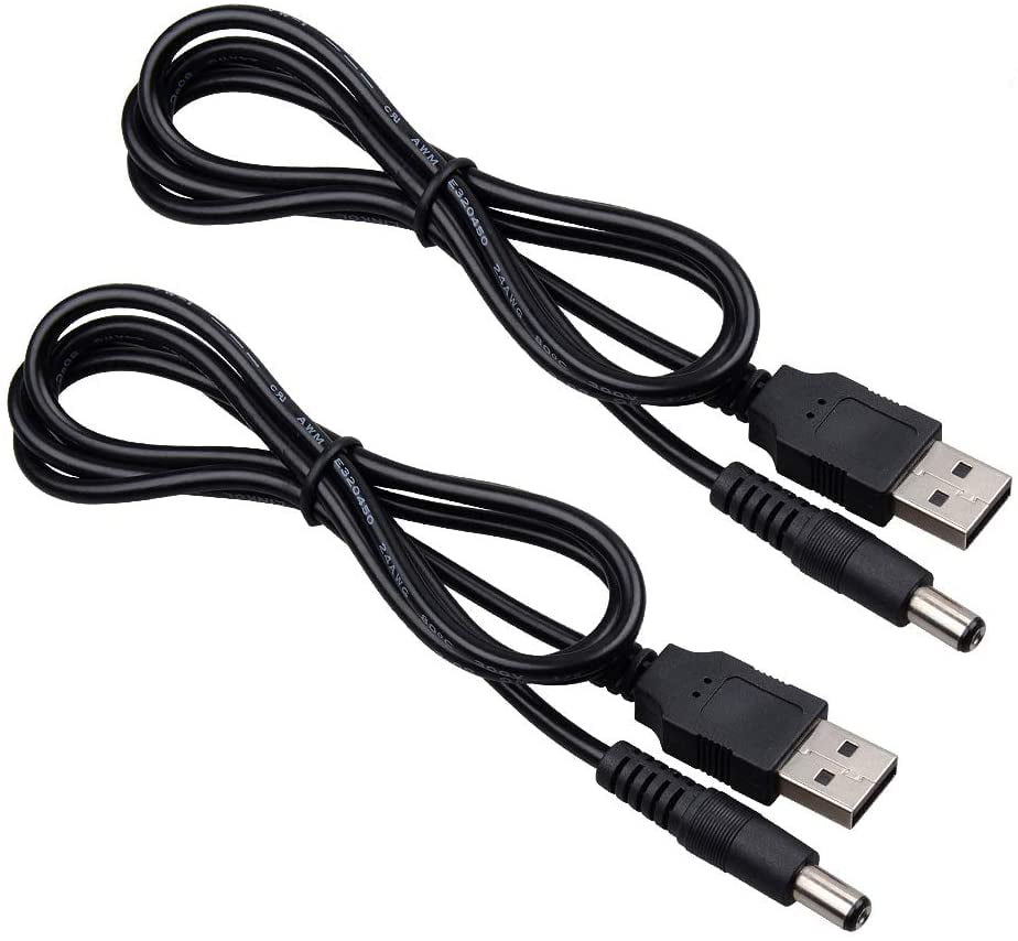 2PC New USB A Male To DC 5.5mm x 2.1mm Plug DC Power Supply Socket Cable Cord