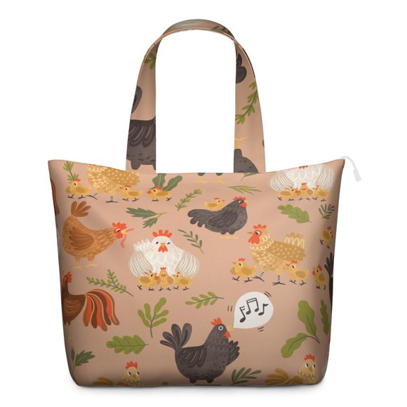 Sac de Voyage Motif Poussin de Ferme, Poulet Dessiné à la Main et Œuf Floral, Sac de Week-End Rustique pour Femmes