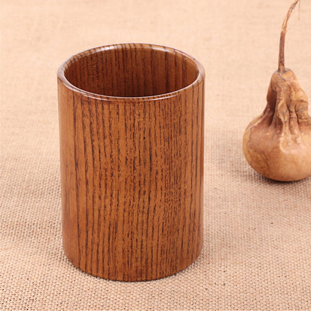 Round Wood Utensil Storage Holder Kitchen Wooden Cutlery Decor Jar 15x8.7cm