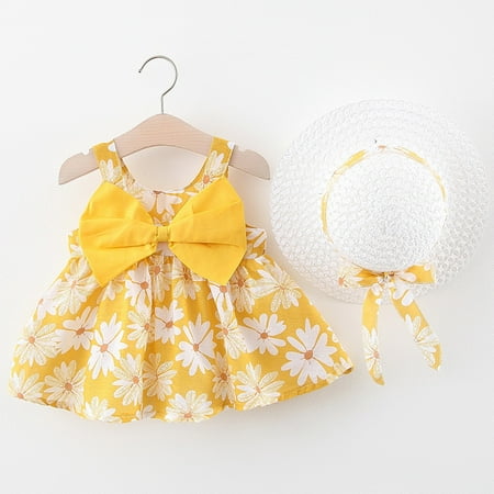 

Gotyou Girl s 2 Piece Sundress Print Dress Toddler Party Sleeveless Bowknot Dress With Hat Outfits Princess Dress