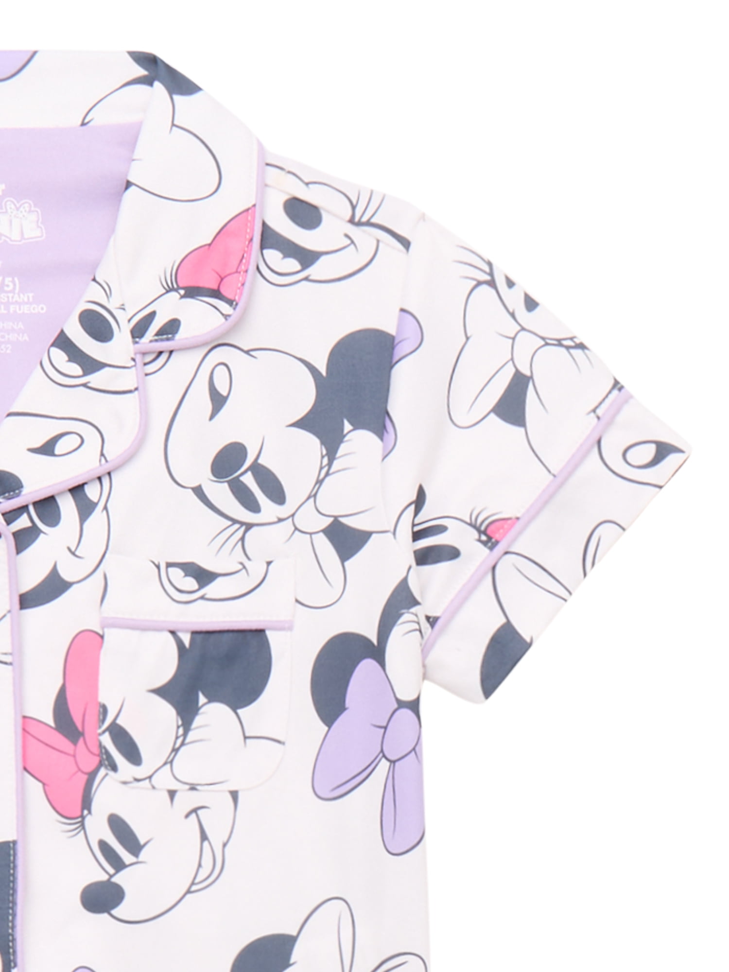 Disney Minnie Mouse Girls Short Sleeve Top with Shorts, 2-Piece Pajama Set, Sizes 4-10