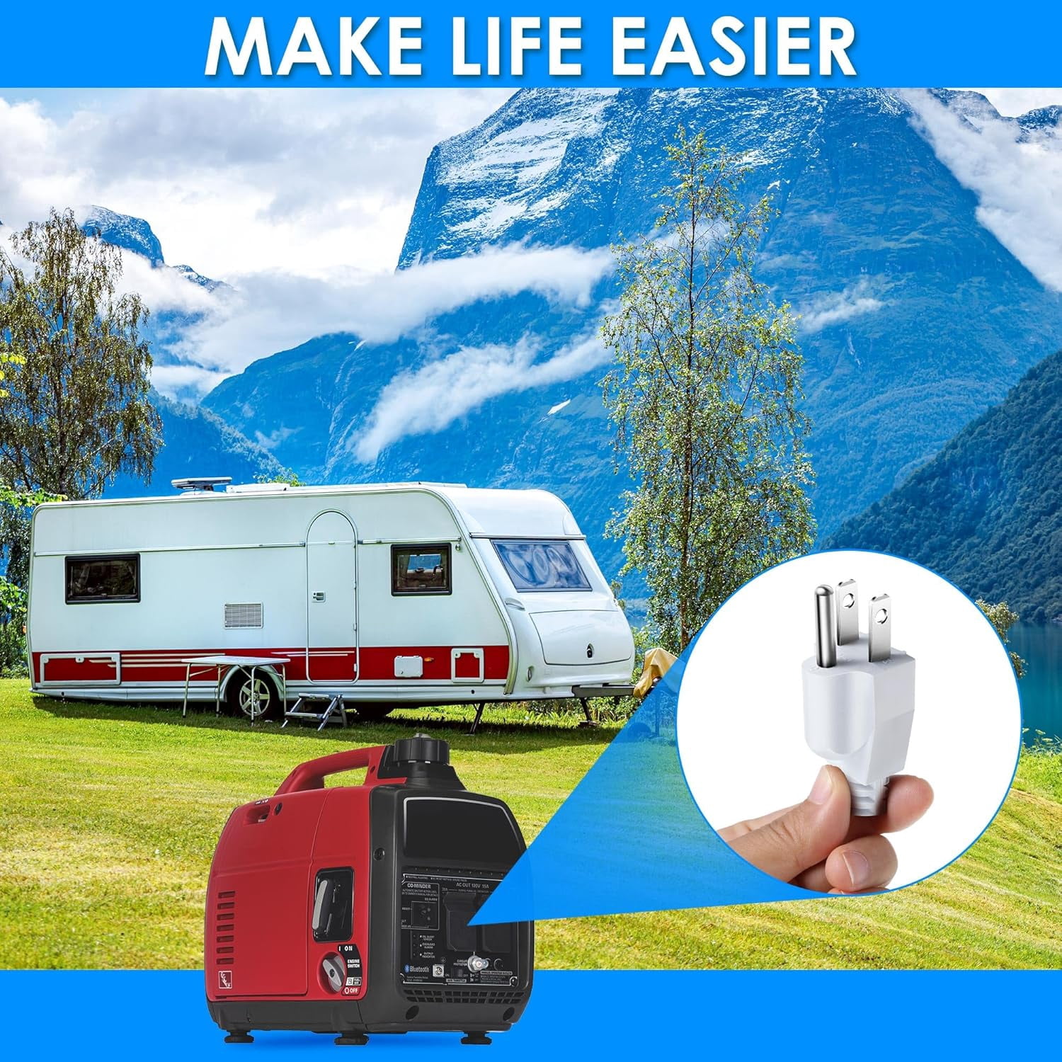 Neutral Ground Bonding Plug for Portable Inverter Generator, Grounding Plug Surge Protector Generator with Floating Neutral on RV, Motorhome, Camper for Open Ground Error(White,1 Pack)