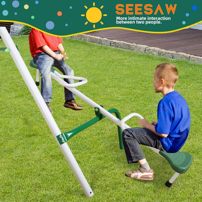 SMkidsport 6-in-1 Metal Swing Set with Slide, Seesaw, Trapeze, 2