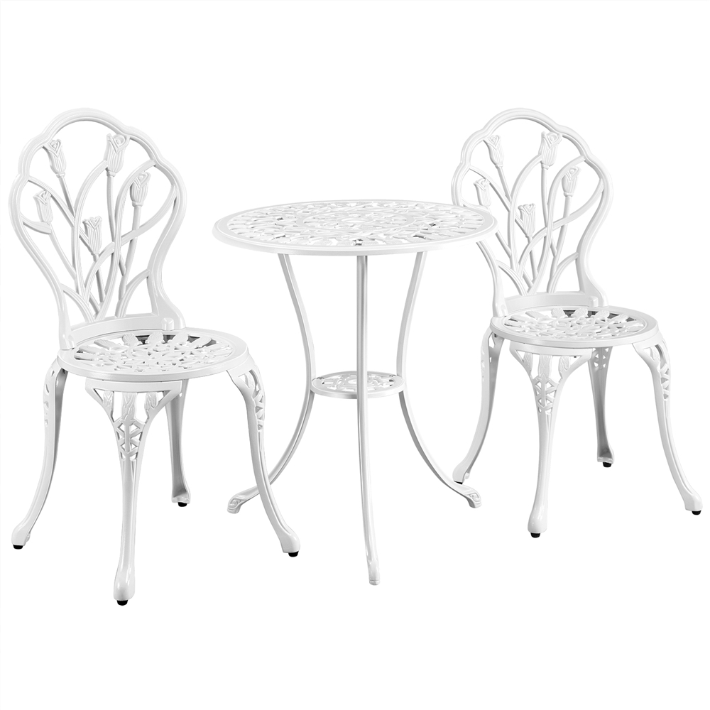Topeakmart 3 Piece Aluminium Patio Bistro Table and Chairs Set Outdoor Furniture Bistro Set-White - image 2 of 14