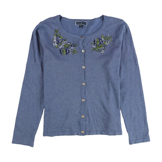 Karen Scott Womens Embroidered Cardigan Sweater bluedenim XL