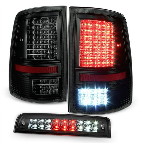 AKKON - For 2009-2018 Dodge Ram 1500 2500 3500 Full LED Black Smoke Taillights Set Black LED 3Rd Brake Lamp Pair
