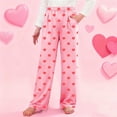 thumbnail image 2 of Girls Pants Valentine's Day Heart Graphic Wide Leg Trousers Loungewear Elatic Waisted Causal Pant with Pockets Size 4-16, 2 of 6