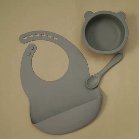 

BPA Free Baby Silicone Tableware Waterproof Bib Flexible Saliva Towel Solid Color Sucker Bowl And Spoon for Children (P009-sage)
