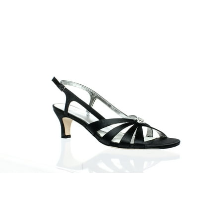 - David Tate Womens Rosette Black Satin Slingbacks Size 7