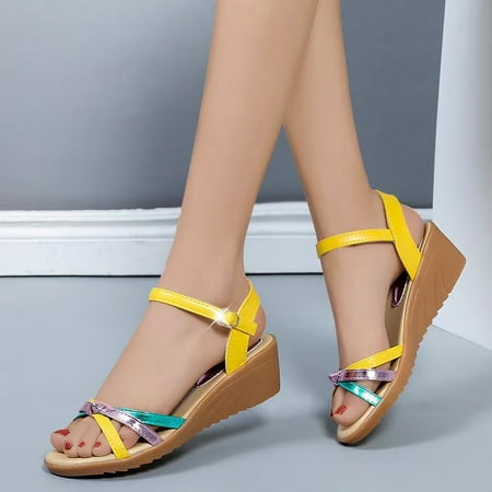 

Zatylira Womens Wedges Open Toe Butterfly-Knot Beach Shoes Roman Slippers Sandals