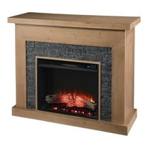 Pemberly Row Touch Screen Wood Electric Fireplace in Natural/Gray