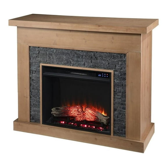 SEI Furniture Standlon Touch Screen Wood Electric Fireplace in Natural/Gray