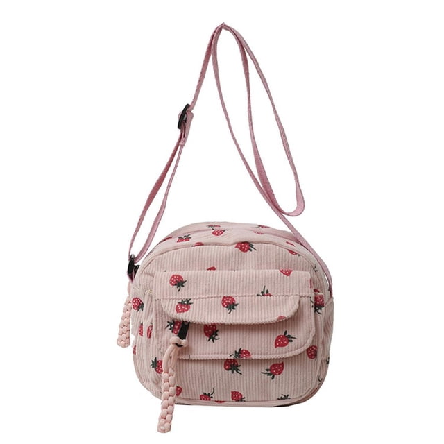 CAIROYAR Lindo bolso bandolera de pana con fresasBolso bandolera para mujer