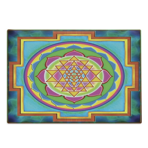 Rainbow Mandala Cutting Board, Southeast Motifs Geometric Triangles and Petals Pattern, Decorative Tempered Glass Cutting and Serving Board, in 3 Sizes, by Ambesonne