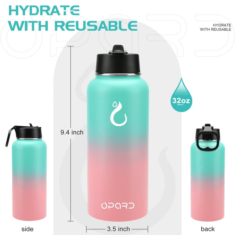 Opard Insulated Stainless Steel Water Bottle, 32oz Reusable Metal Water  Bottles with Straw and Spout, One Lid Dual-Use