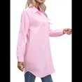 thumbnail image 3 of Vestido Camisero Informal para Mujer, Cuello en V, Botones, Larga, Holgado, Minivestido Rosa S, 3 of 8
