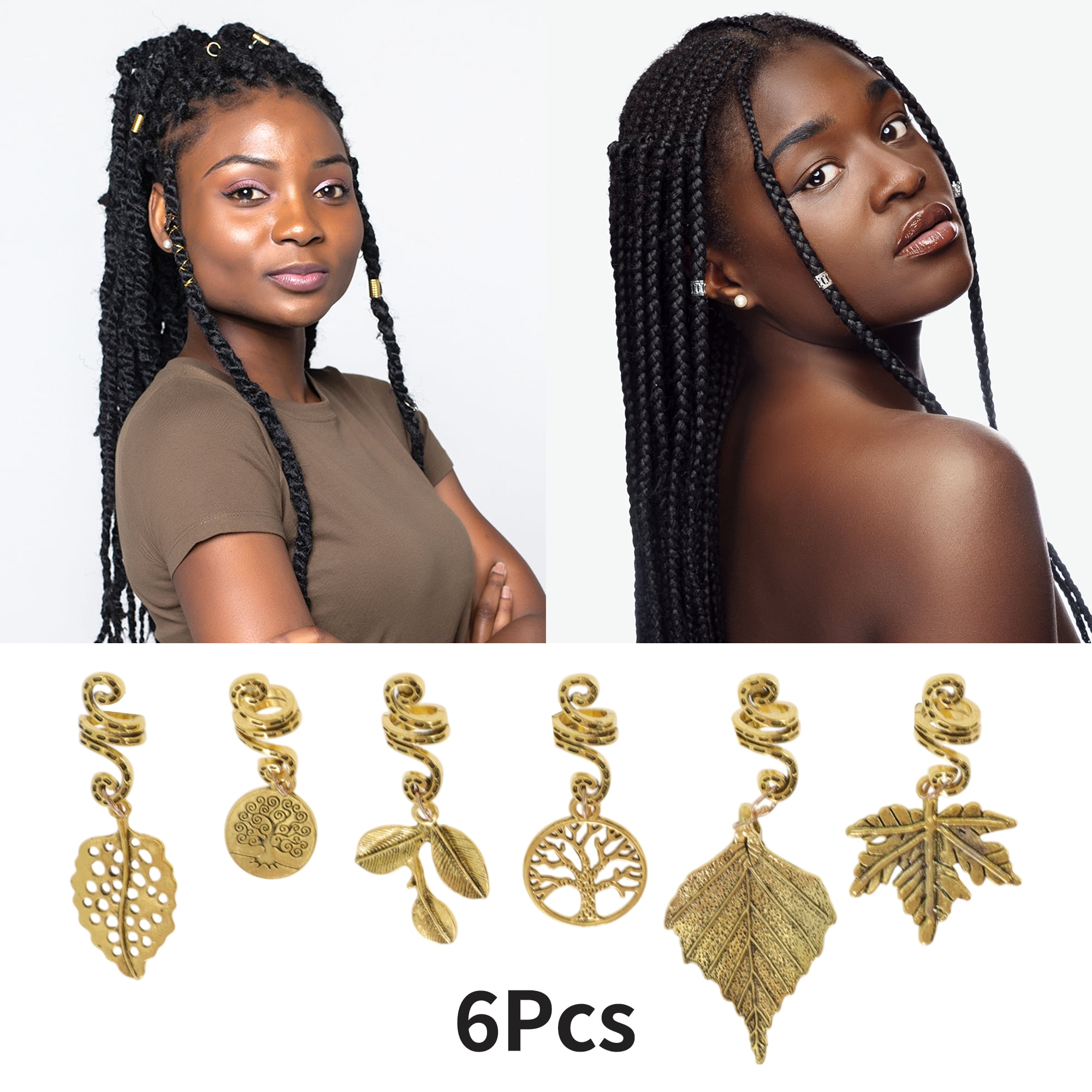Unique Bargains Snake-shaped Leaves Hair Cuffs Dreadlock 6 Pcs [Snake-shaped Leaves]
