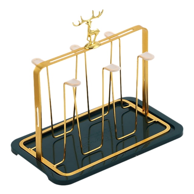 TIELUTT Fashionable Designs Glass Cup Holder with Functional for Home and Kitchen and Dining Room Dish Drying Metal Rack Kitchen Wall Rack Large Drying Rack Kitchen Counter Wooden Rack for Kitchen