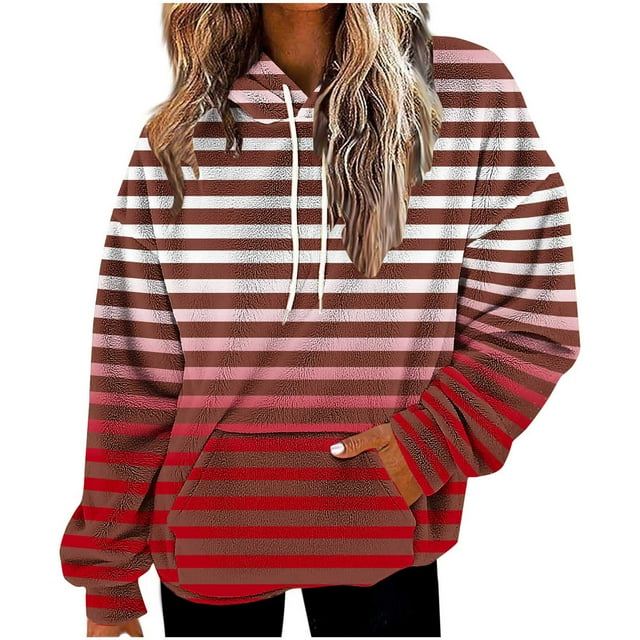 HAiming Womens Striped Hoodies Color Block Pullover Long Sleeve Drawstring Hooded Sweatshirt with Pocket