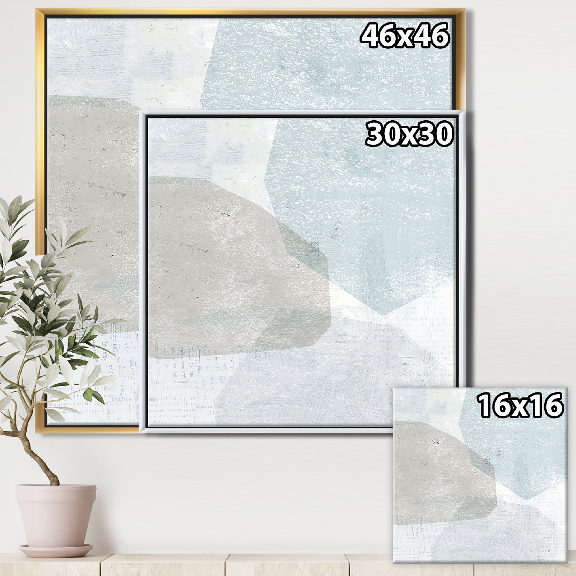 Designart ' Grey and White Collage I ' Modern & Contemporary Framed Canvas