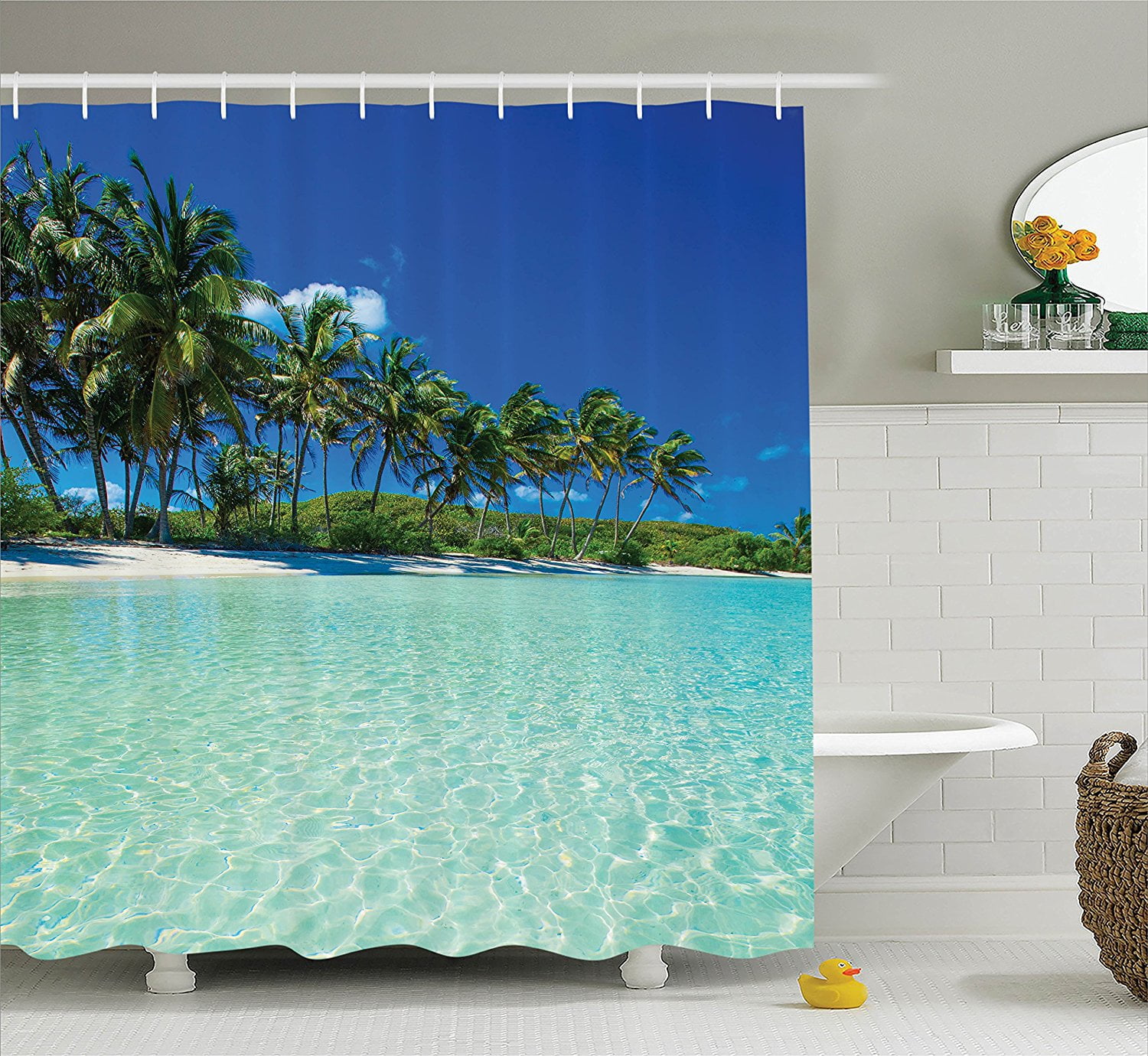 Polyester Fabric Bathroom Shower Curtain Set with Hooks Turquoise Green Ambesonne Ocean Decor Collection Image of a Sunny Day in a Tropical Island with Palm Trees and Ocean Heaven Calm Lands Polyester Fabric Bathroom Shower Curtain Set with Hooks Turquoise Green Ambesonne Ocean Decor Collection Image of a Sunny Day in a Tropical Island with Palm Trees and Ocean Heaven Calm Lands