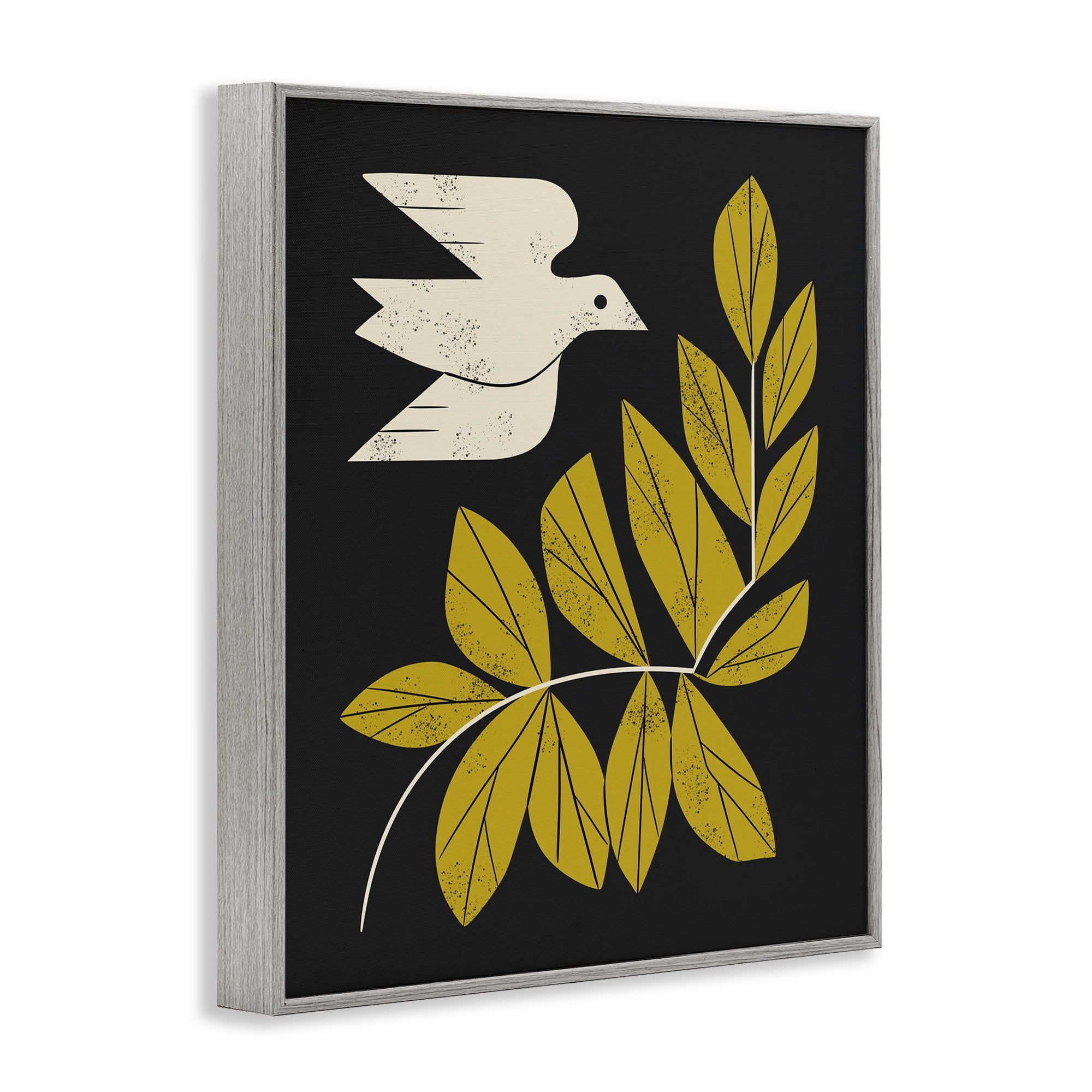 Stupell Industries Midcentury Dove & Branch Gray Framed Giclee Art, design by Renea L. Thull
