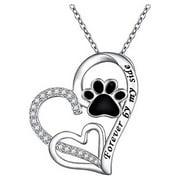 Sterling Silver Cz Dog Paw Print Heart Necklace for Women Ginger Lyne Collection