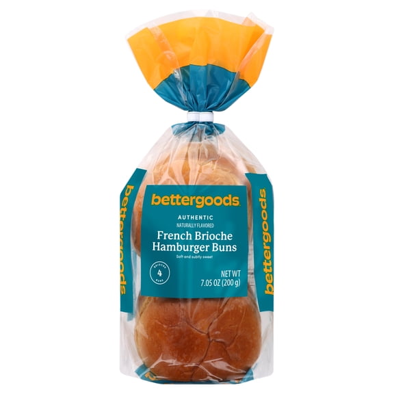 bettergoods French Brioche Hamburger Buns, 7.05 oz, 4 Count, Shelf-Stable