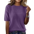 thumbnail image 3 of Womens Short Sleeve Tops Round Neck Knitted Short Sleeve Elegant Lightweight Pullover Summer Tops Short for Women, 3 of 4