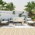 thumbnail image 4 of 6 Pieces Wicker Patio Furniture Set Outdoor Conversation Set, All Weather PE Rattan Sectional Sofa Couch with Storage Table and Cushions, Beige, 4 of 14