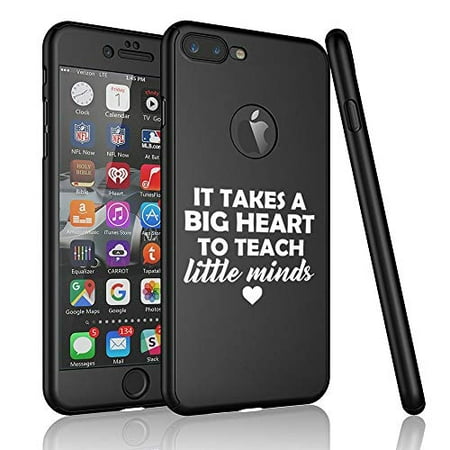 360° Full Body Thin Slim Hard Case Cover + Tempered Glass Screen Protector F0R Apple iPhone Teacher It Takes A Big Heart to Teach Little Minds (Black, F0R Apple iPhone 7 / iPhone 8)