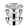 thumbnail image 3 of Multifunctional Stainless Steel Basin - New Three Piece Set Of Colander Filter Fruit And Vegetable Rice Washing Filter Basket Bowl, 3 of 4