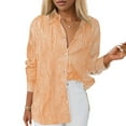thumbnail image 2 of Jkety Women's Gauze Tops Womens Button Down Shirts Long Sleeve Dress Shirt Textured Collared Work Blouse Dressy Casual Tops with Pocket Orange,2XL, 2 of 4