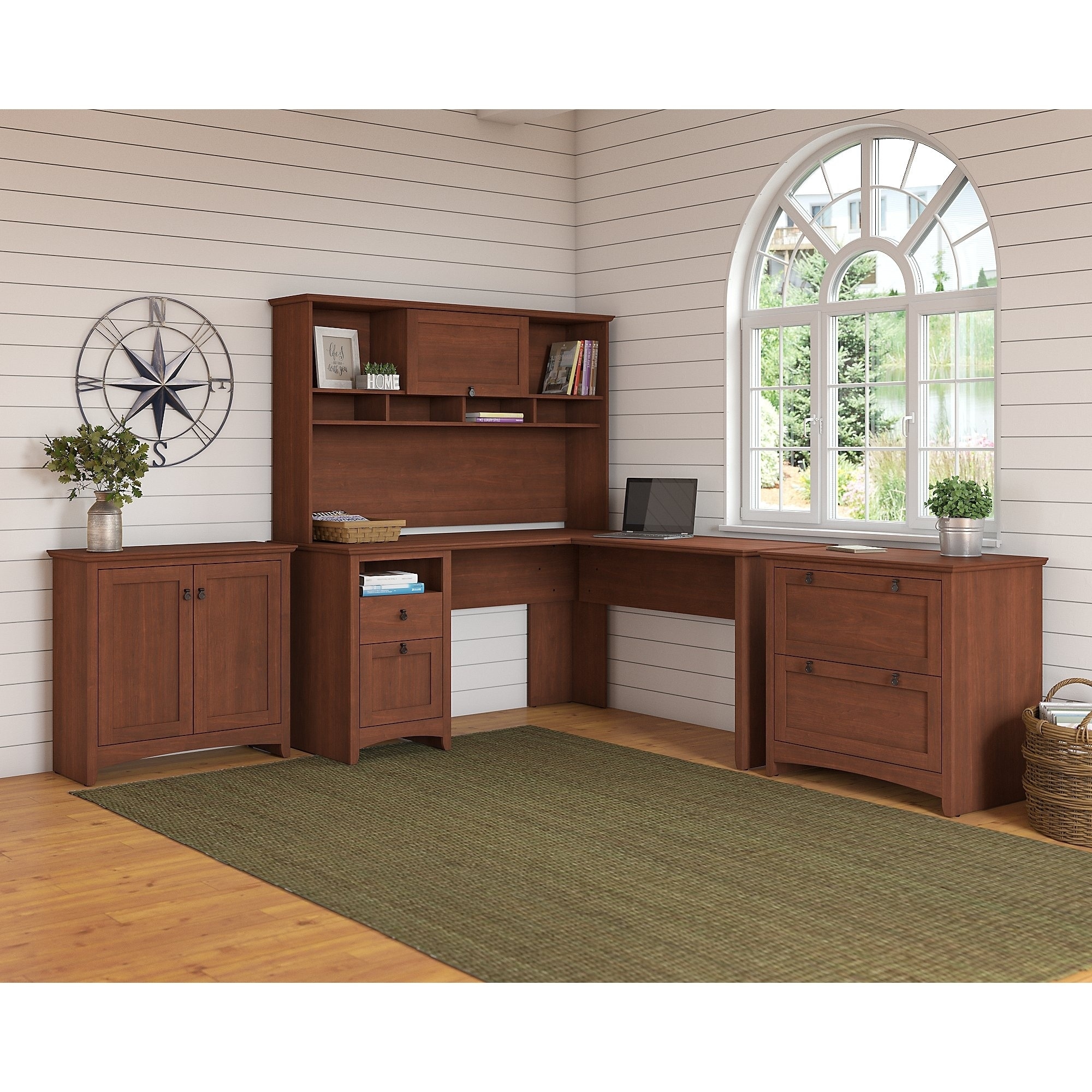 Copper Grove Plovdiv Lshaped Cherryfinish Desk, Hutch, Lateral File