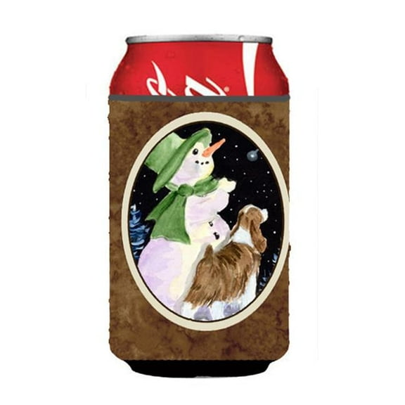 Snowman With Springer Spaniel Can Or Bottle  Hugger - 12 oz.