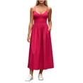 thumbnail image 3 of VBVC Women's V Neck Spaghetti Strap Maxi Dress , Summer Casual Sleeveless Long Dress For Women , Ladies' Flowy Slim Sundress with Pockets,Hot Pink,S-2XL, 3 of 9