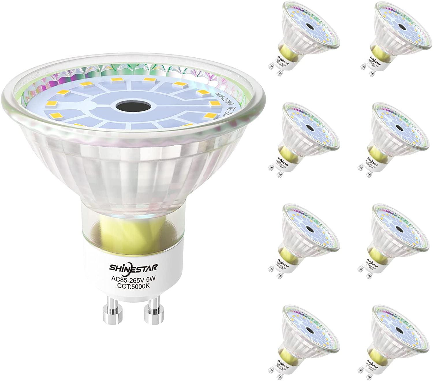 SHINESTAR 8Pack GU10 LED Bulbs, 5000K Daylight, 50W Equivalent, MR16