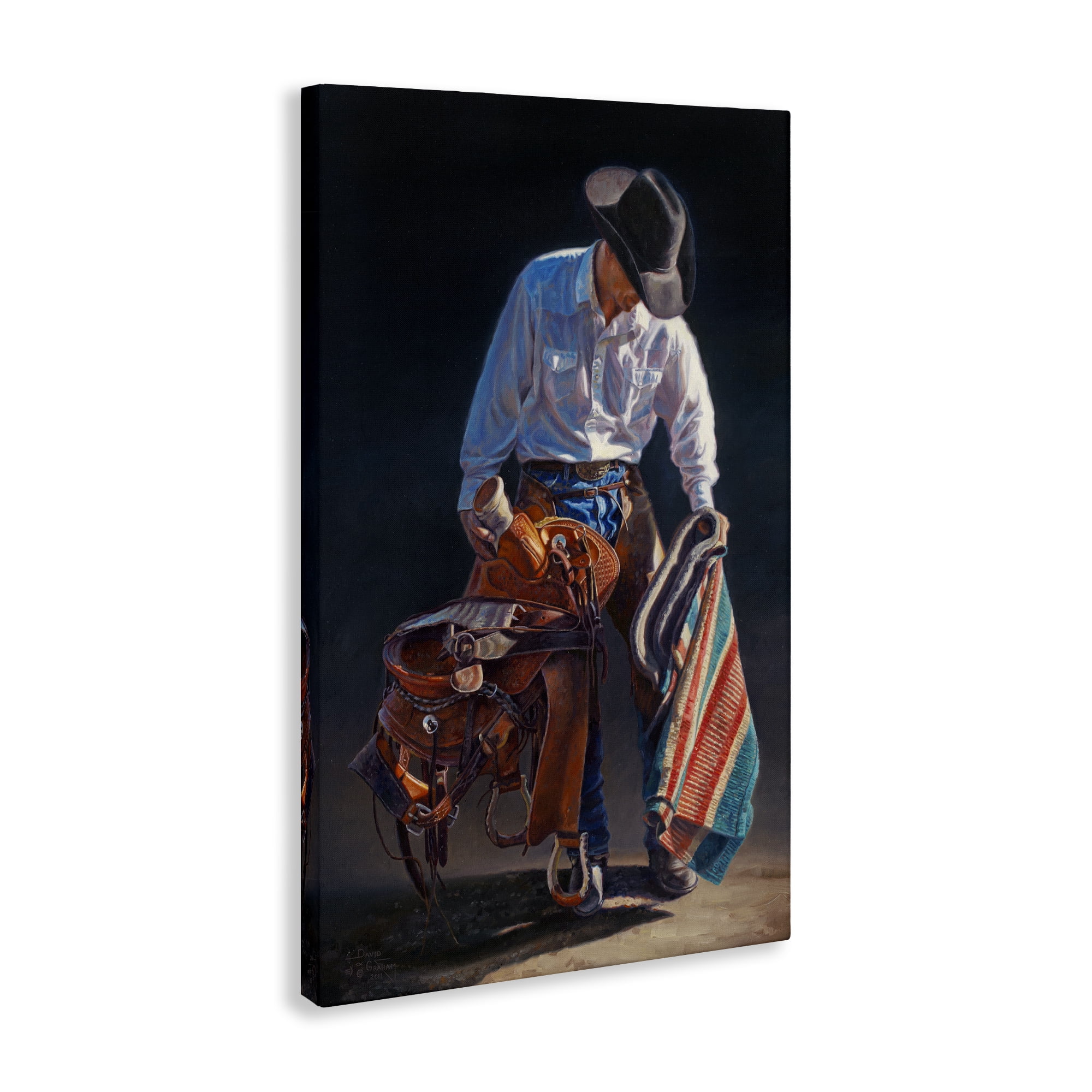 Stupell Industries Stoic Cowboy & Saddle Novelty Painting Gallery Wrapped Canvas Art Print Wall Art, 30 x 45