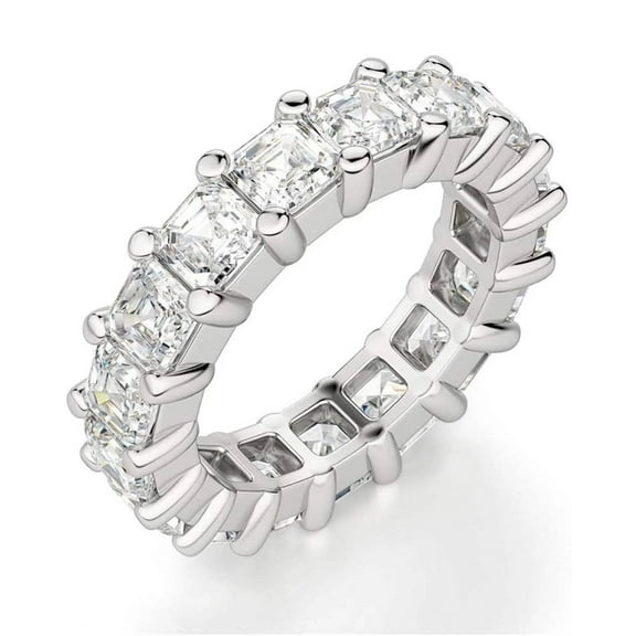 ADIRFINE 925 Sterling Silver 4MM Asscher Cut Cubic Zirconia Eternity Ring