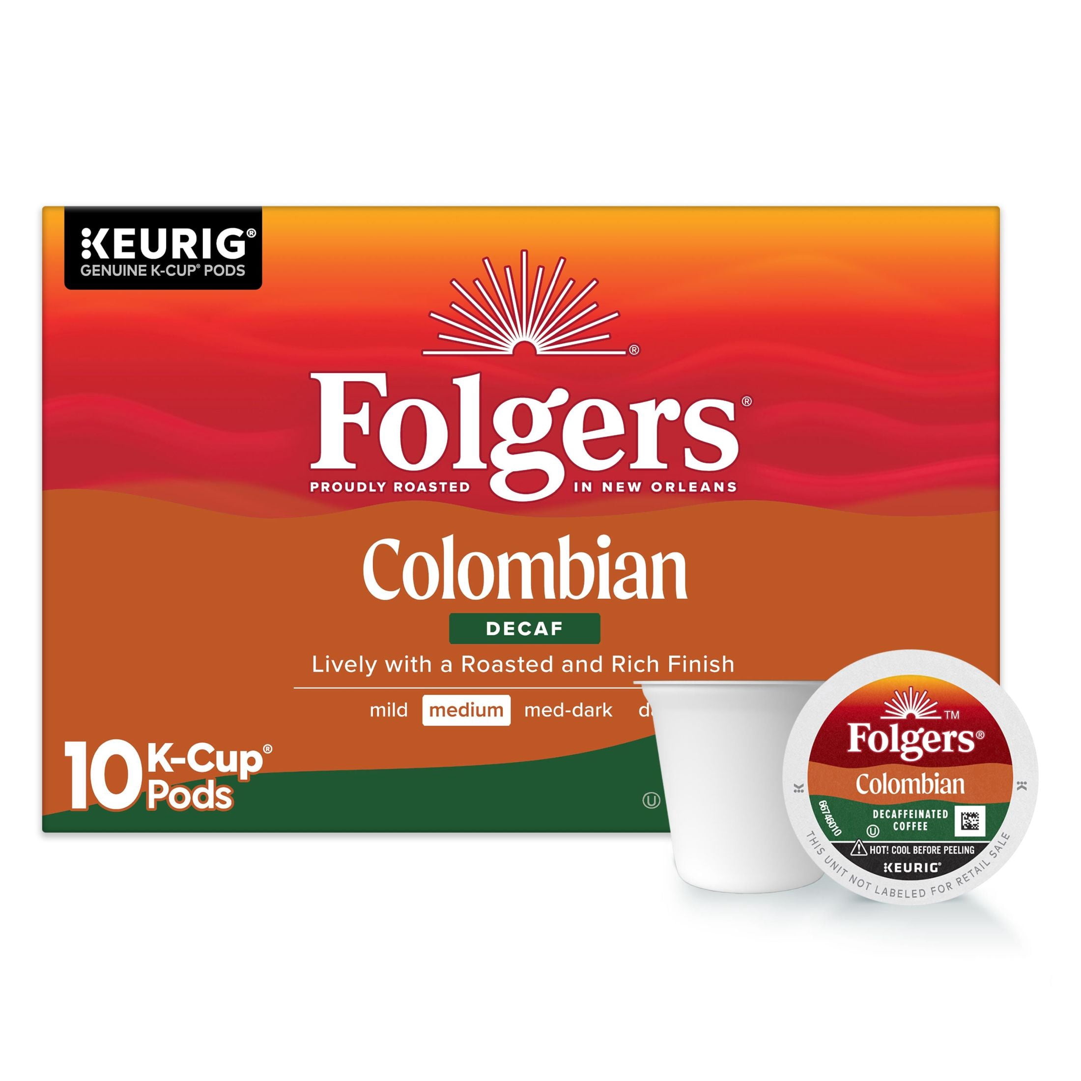 (2 pack) Folgers Colombian Decaf Coffee, Medium Roast, Keurig K Cup pods, 10 Count Box
