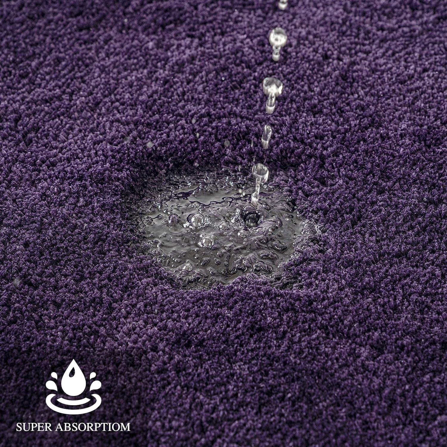 Bathroom Rug - Cute Absorbent Bath Mat Made of Thick Fluffy Microsiber for Bathroom Floor, Tub or Entryway, Non Slip Rubber Backside for Extra Safety, Machine Washable - Dark Purple, 16''x24''