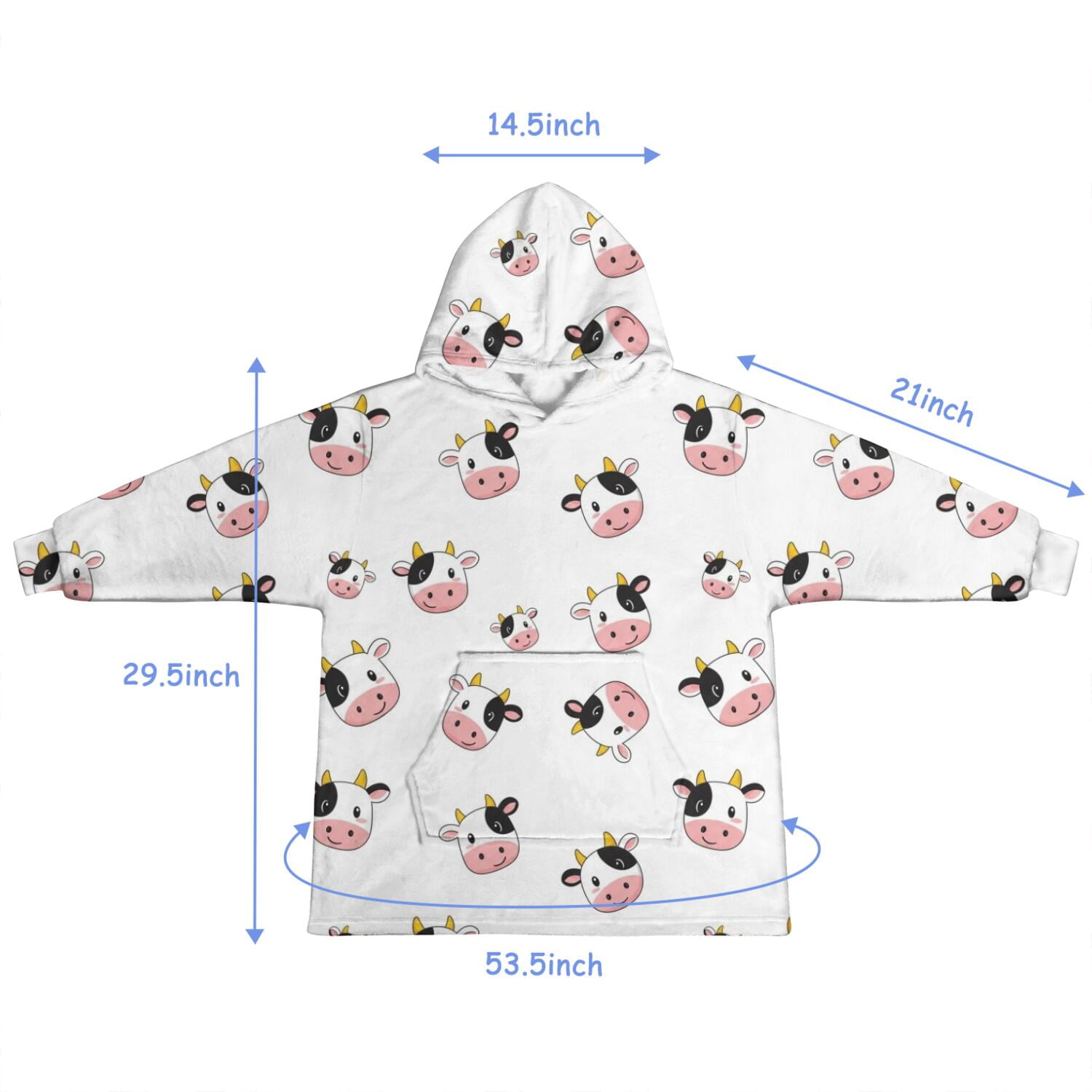 White Cow Head Pattern Blanket Hoodies for Kids 6-13YR Oversize Wearable Blanket Hoodies for Boys Girls Teens