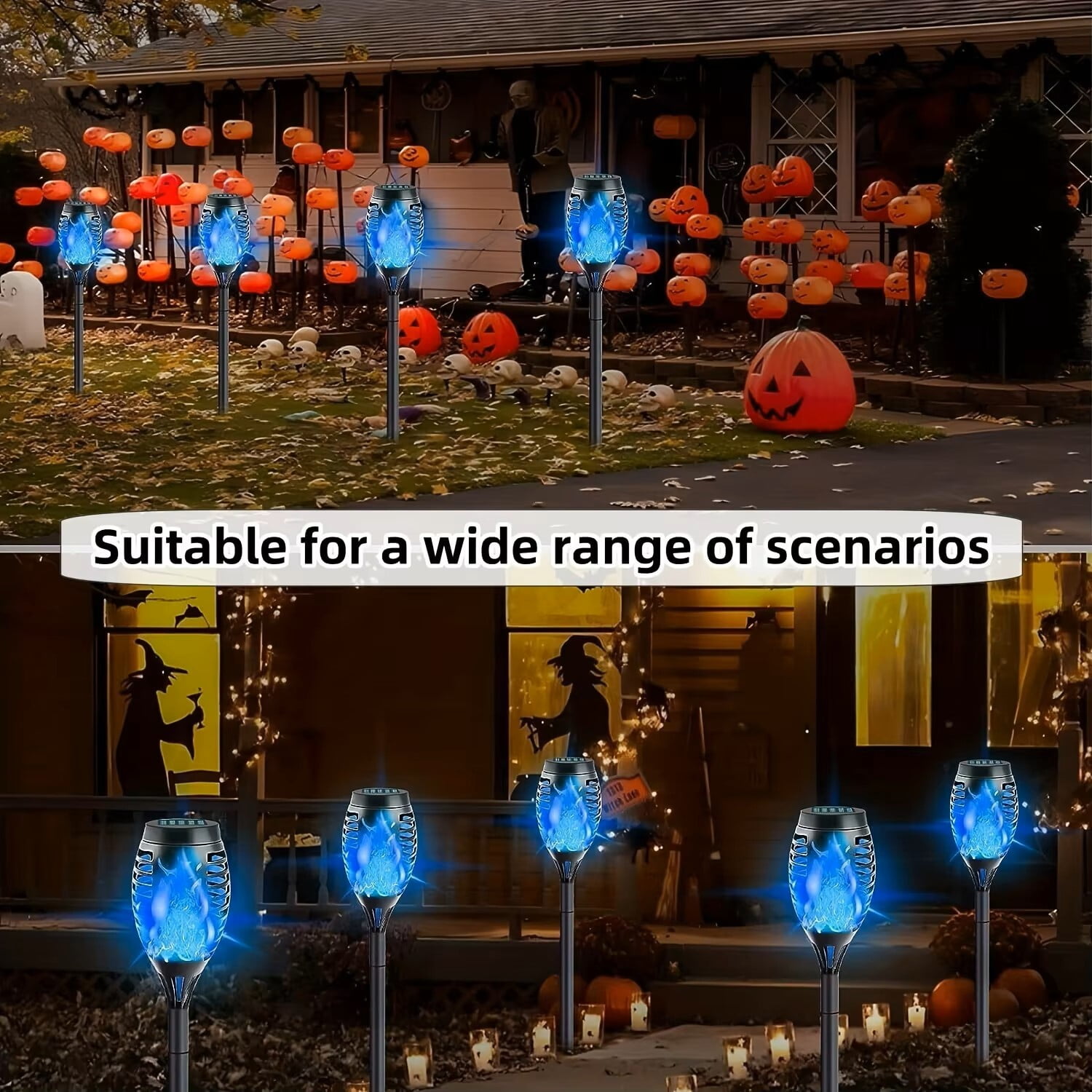 Flickering Flame Solar Tiki Torches 4 Pack Waterproof Outdoor Lighting for Garden Patio Lawn Pathway Yard Solar-Powered Landscape Lights