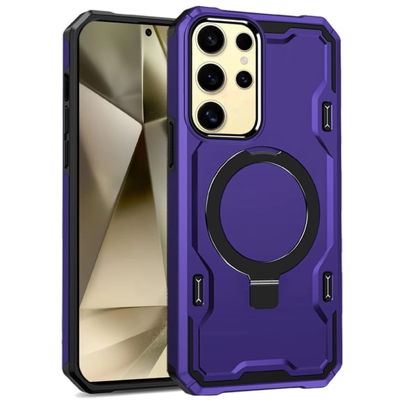Designed for Samsung Galaxy S24  /S24 Plus Foldable Magnetic Ring with Invisible Stand [Compatible with MagSafe] Heavy Duty Protective Phone Case Cover [Purple]