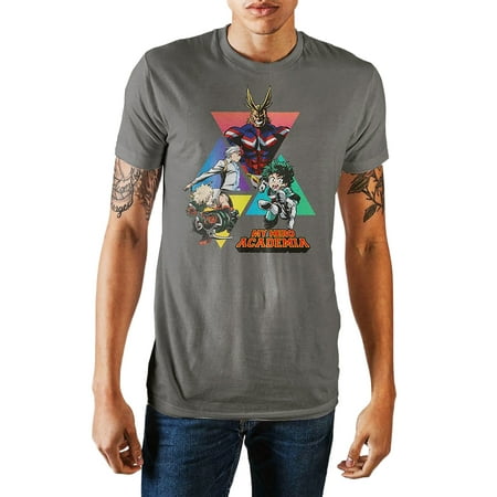 Mens Triangle - Mens My Hero Academia Characters in Triangles Gray T-Shirt