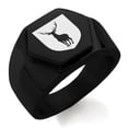 thumbnail image 1 of Stainless Steel Stag Purity Coat of Arms Shield Engraved Hexagon Crest Flat Top Biker Style Polished Ring, 1 of 1