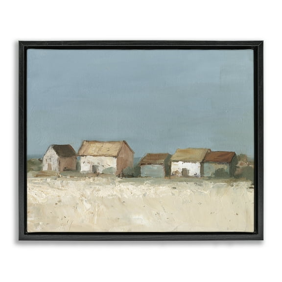 Stupell Industries Distant Town House Landscape & Nature Painting Black Floater Framed Canvas Art Print Wall Art, 21 x 17