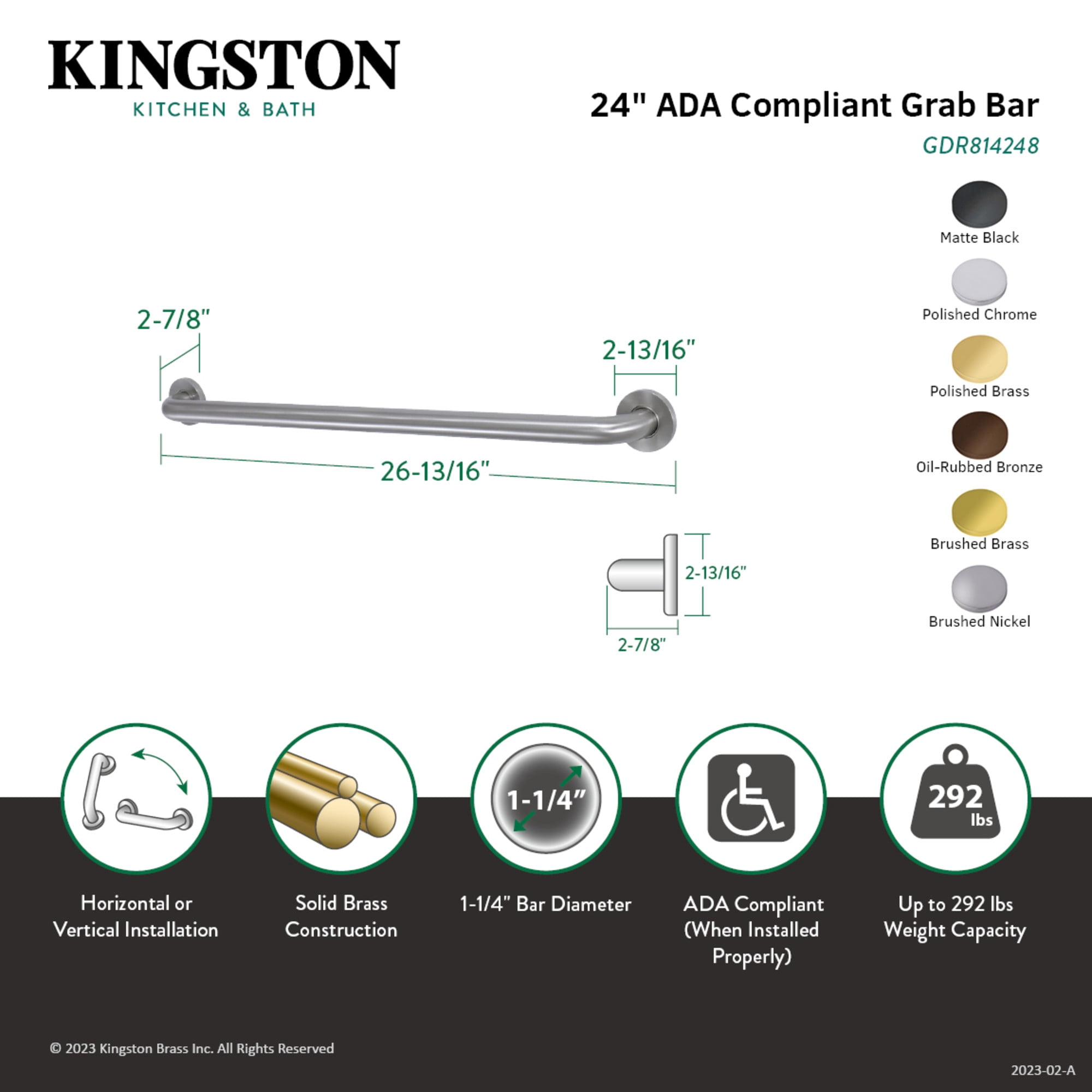 Kingston Brass GDR814245 Silver Sage 24" x 1-1/4" O.D. Brass ADA Grab Bar, Oil Rubbed Bronze